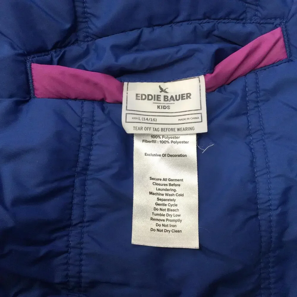 Eddie Bauer Jacket Youth Large 14/16 Purple Blue Hooded Puffer Sherpa Lined